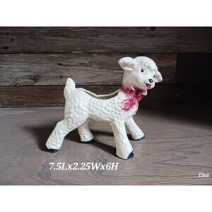 Vintage Lamb Sheep Baby Nursery Easter Retro Glazed Ceramic Planter Pink 50s